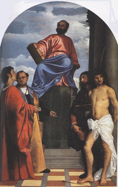 Immagine:San Marco in trono con Cosma, Damiano, Sebastiano e Rocco 1511.jpg